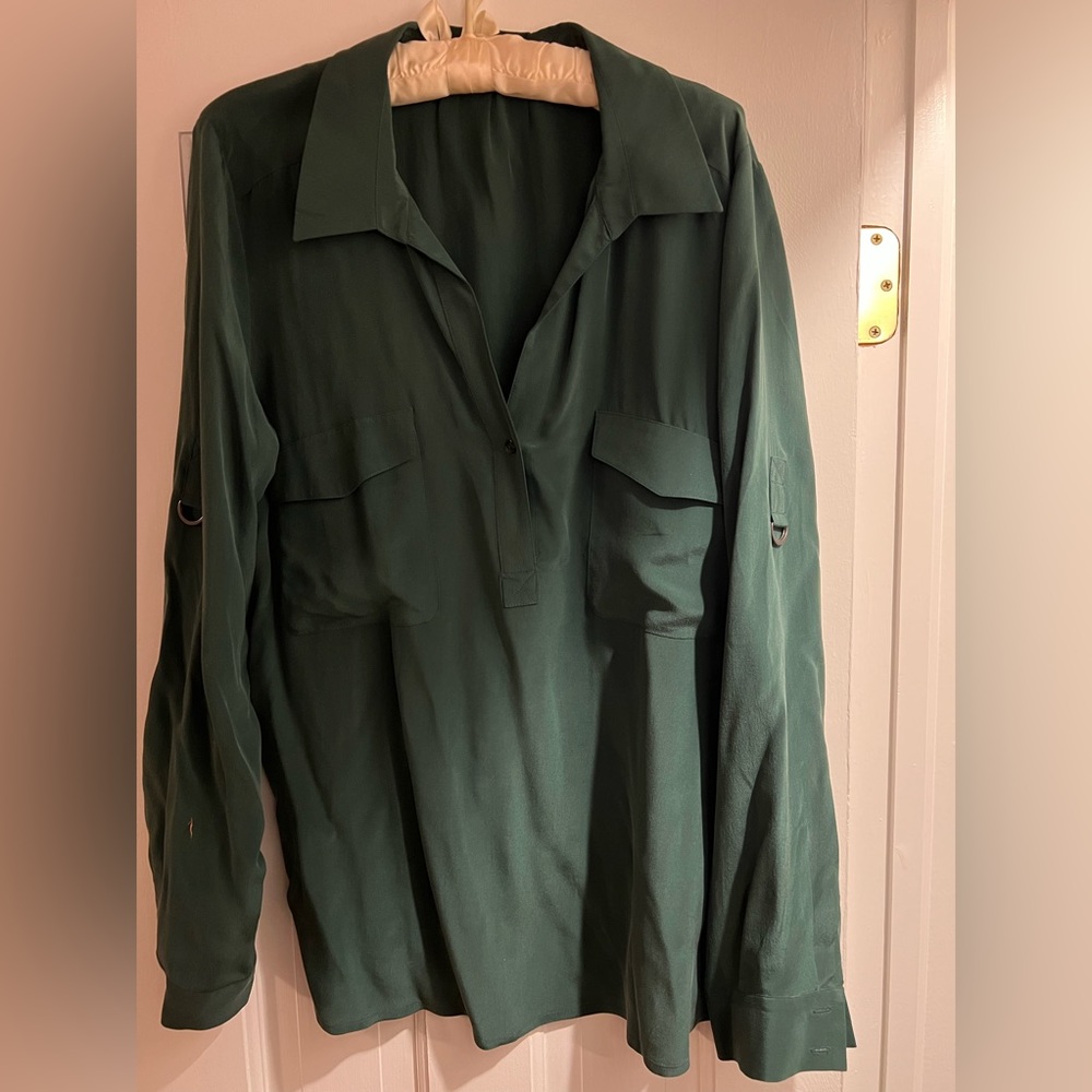 Eileen Fisher Forrest green 100% silk shirt